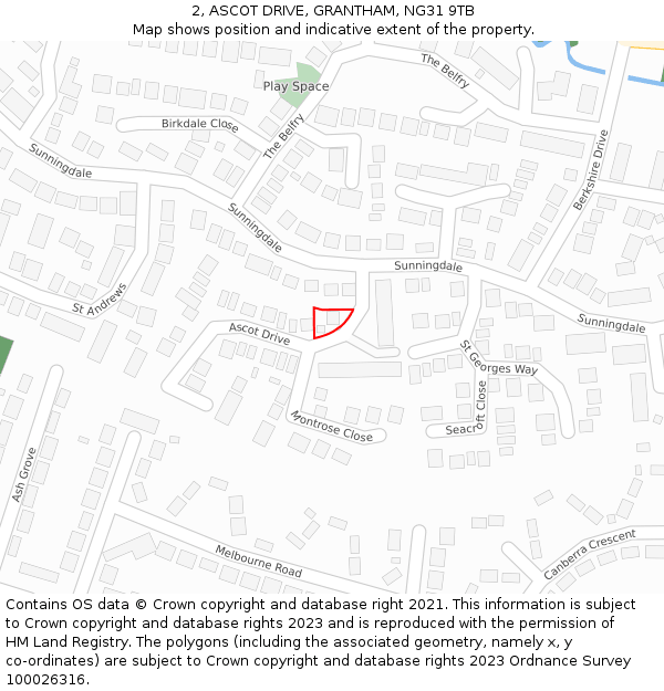 2, ASCOT DRIVE, GRANTHAM, NG31 9TB: Location map and indicative extent of plot