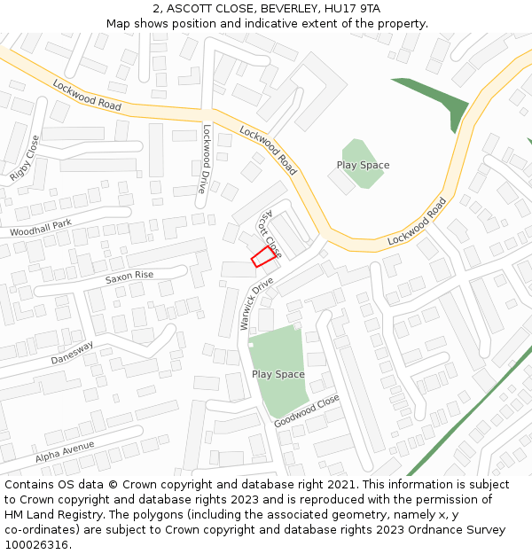 2, ASCOTT CLOSE, BEVERLEY, HU17 9TA: Location map and indicative extent of plot