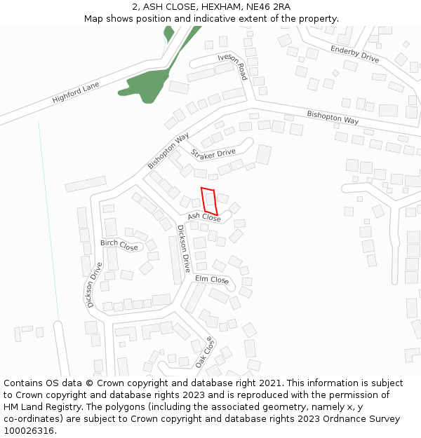 2, ASH CLOSE, HEXHAM, NE46 2RA: Location map and indicative extent of plot