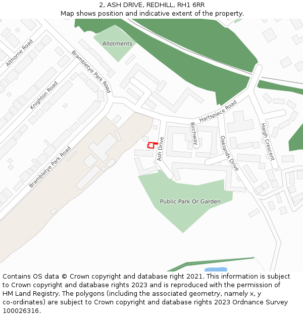 2, ASH DRIVE, REDHILL, RH1 6RR: Location map and indicative extent of plot