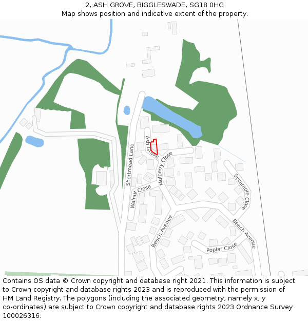 2, ASH GROVE, BIGGLESWADE, SG18 0HG: Location map and indicative extent of plot