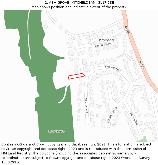 2, ASH GROVE, MITCHELDEAN, GL17 0SE: Location map and indicative extent of plot