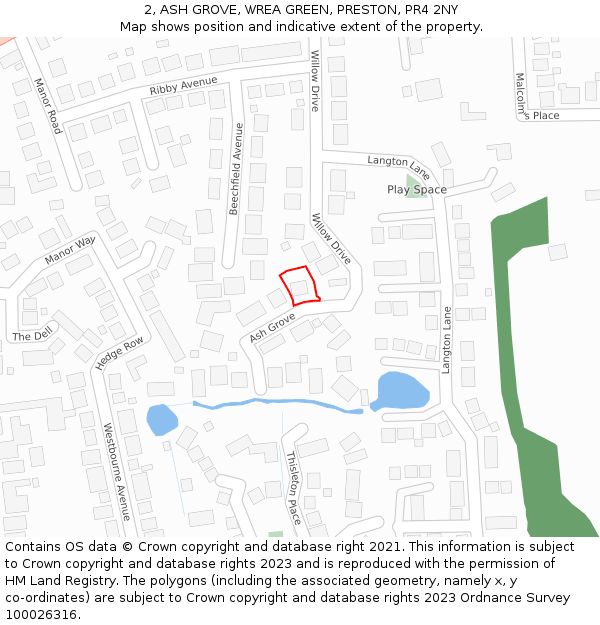 2, ASH GROVE, WREA GREEN, PRESTON, PR4 2NY: Location map and indicative extent of plot