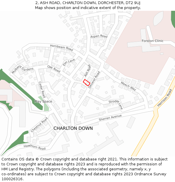 2, ASH ROAD, CHARLTON DOWN, DORCHESTER, DT2 9UJ: Location map and indicative extent of plot