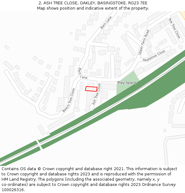 2, ASH TREE CLOSE, OAKLEY, BASINGSTOKE, RG23 7EE: Location map and indicative extent of plot