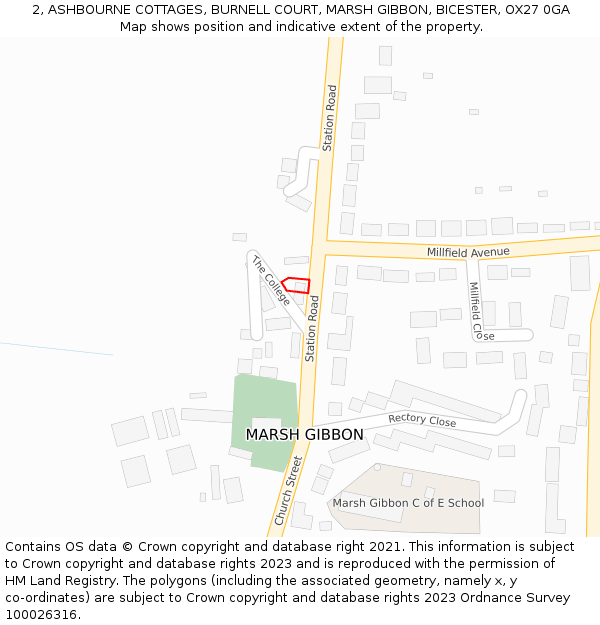 2, ASHBOURNE COTTAGES, BURNELL COURT, MARSH GIBBON, BICESTER, OX27 0GA: Location map and indicative extent of plot