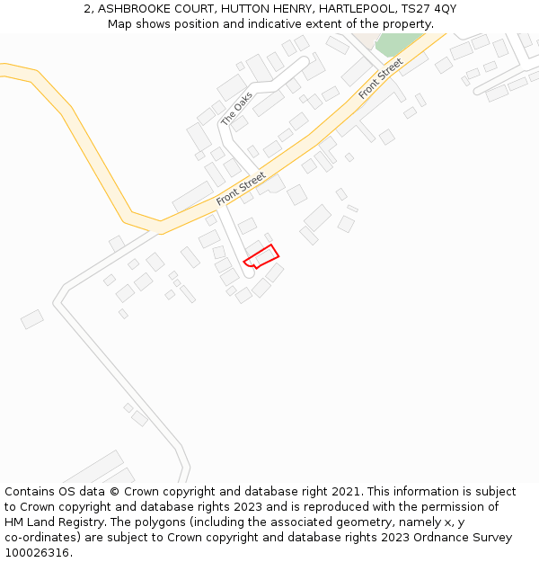 2, ASHBROOKE COURT, HUTTON HENRY, HARTLEPOOL, TS27 4QY: Location map and indicative extent of plot