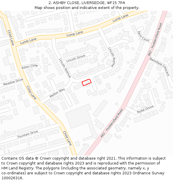 2, ASHBY CLOSE, LIVERSEDGE, WF15 7PA: Location map and indicative extent of plot