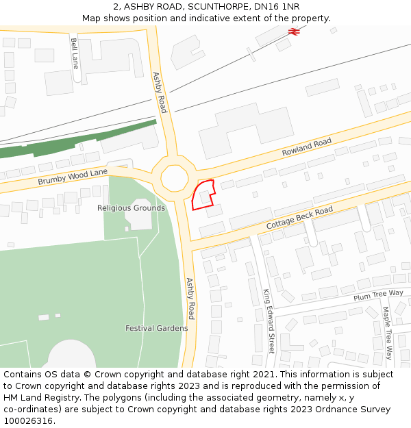 2, ASHBY ROAD, SCUNTHORPE, DN16 1NR: Location map and indicative extent of plot