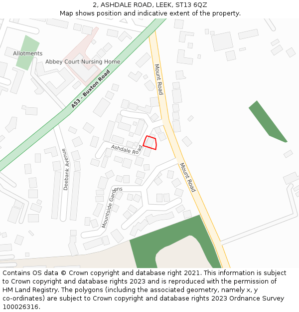 2, ASHDALE ROAD, LEEK, ST13 6QZ: Location map and indicative extent of plot