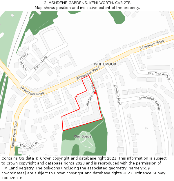 2, ASHDENE GARDENS, KENILWORTH, CV8 2TR: Location map and indicative extent of plot