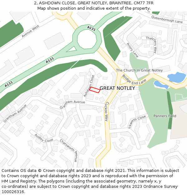 2, ASHDOWN CLOSE, GREAT NOTLEY, BRAINTREE, CM77 7FR: Location map and indicative extent of plot