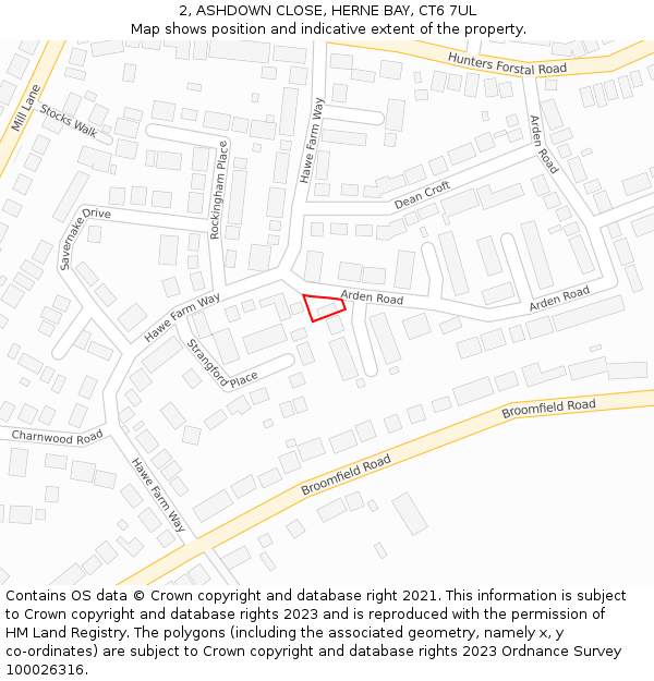 2, ASHDOWN CLOSE, HERNE BAY, CT6 7UL: Location map and indicative extent of plot