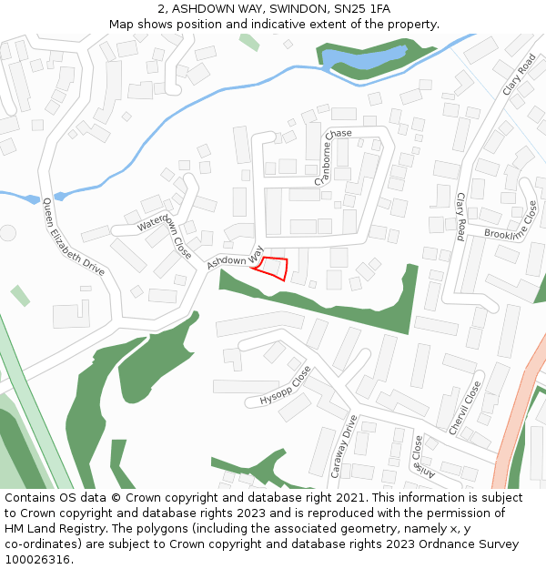 2, ASHDOWN WAY, SWINDON, SN25 1FA: Location map and indicative extent of plot