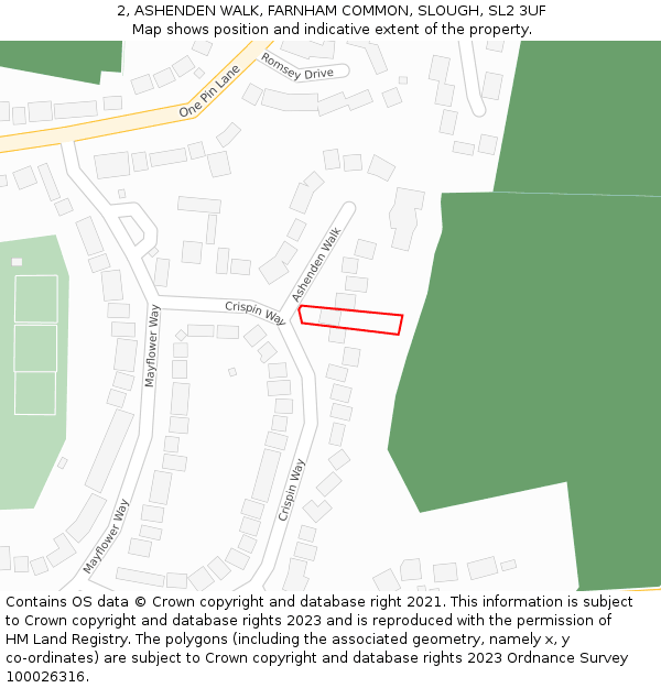 2, ASHENDEN WALK, FARNHAM COMMON, SLOUGH, SL2 3UF: Location map and indicative extent of plot