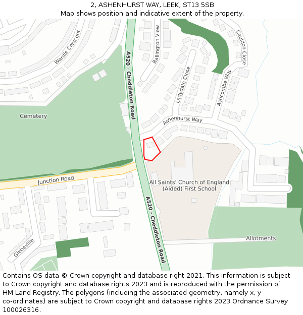 2, ASHENHURST WAY, LEEK, ST13 5SB: Location map and indicative extent of plot