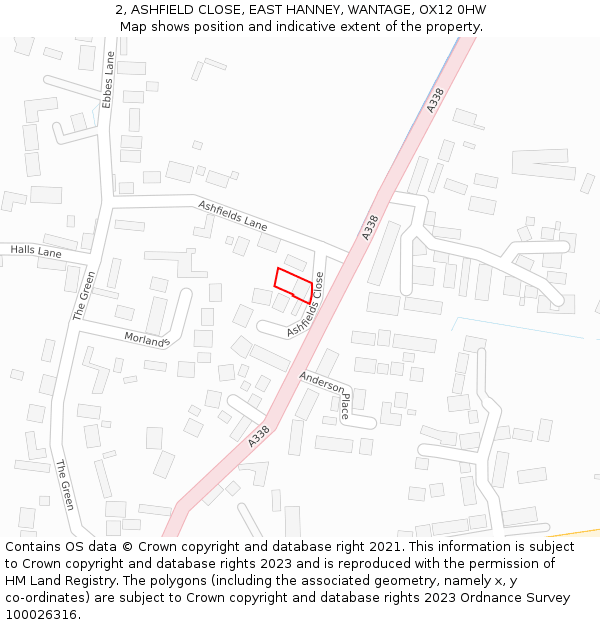 2, ASHFIELD CLOSE, EAST HANNEY, WANTAGE, OX12 0HW: Location map and indicative extent of plot