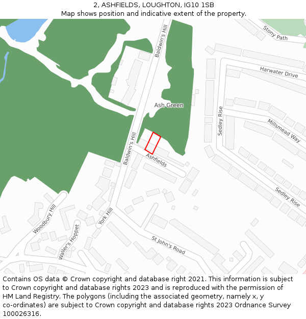 2, ASHFIELDS, LOUGHTON, IG10 1SB: Location map and indicative extent of plot
