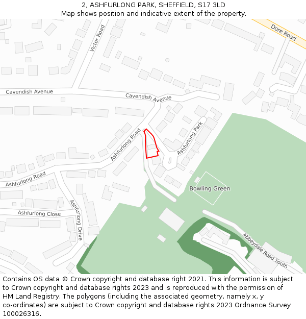 2, ASHFURLONG PARK, SHEFFIELD, S17 3LD: Location map and indicative extent of plot