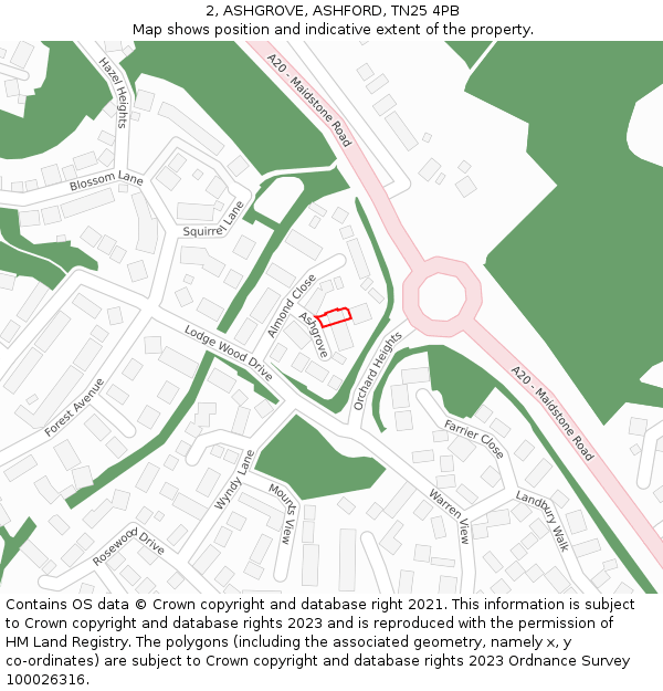 2, ASHGROVE, ASHFORD, TN25 4PB: Location map and indicative extent of plot
