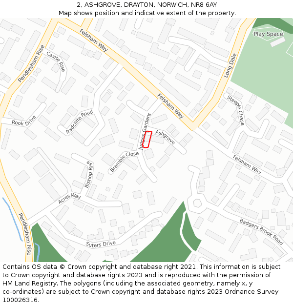 2, ASHGROVE, DRAYTON, NORWICH, NR8 6AY: Location map and indicative extent of plot