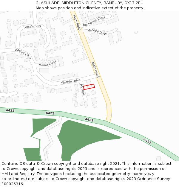 2, ASHLADE, MIDDLETON CHENEY, BANBURY, OX17 2PU: Location map and indicative extent of plot