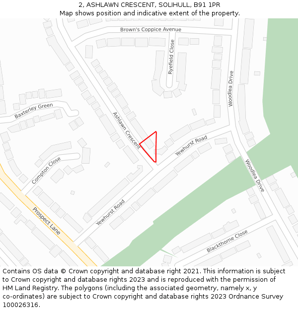 2, ASHLAWN CRESCENT, SOLIHULL, B91 1PR: Location map and indicative extent of plot