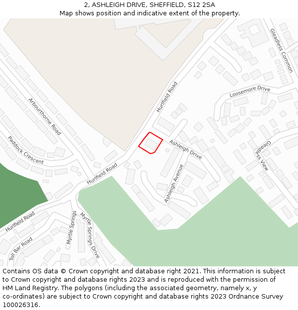 2, ASHLEIGH DRIVE, SHEFFIELD, S12 2SA: Location map and indicative extent of plot