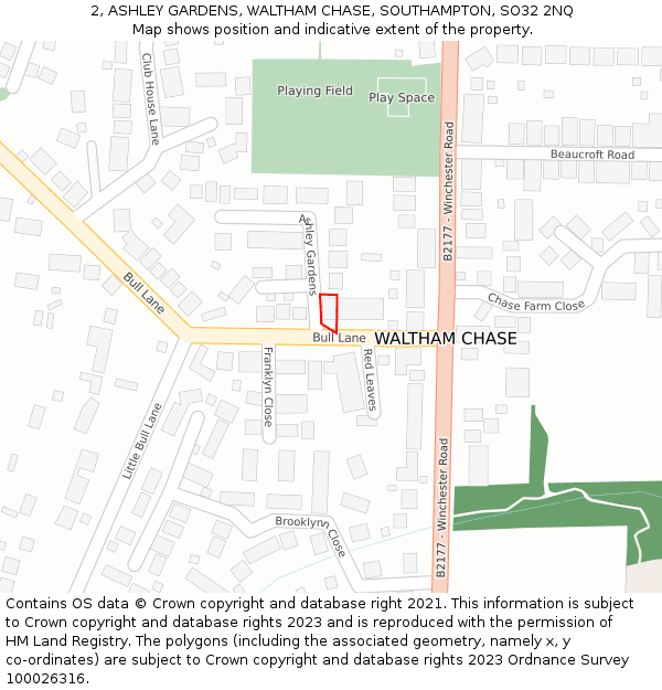 2, ASHLEY GARDENS, WALTHAM CHASE, SOUTHAMPTON, SO32 2NQ: Location map and indicative extent of plot