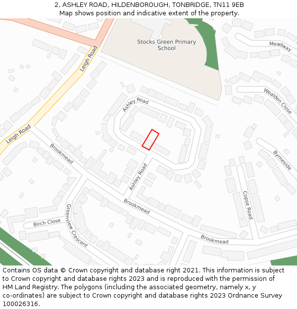 2, ASHLEY ROAD, HILDENBOROUGH, TONBRIDGE, TN11 9EB: Location map and indicative extent of plot