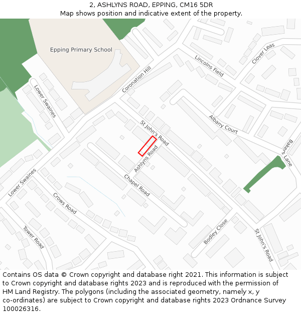 2, ASHLYNS ROAD, EPPING, CM16 5DR: Location map and indicative extent of plot