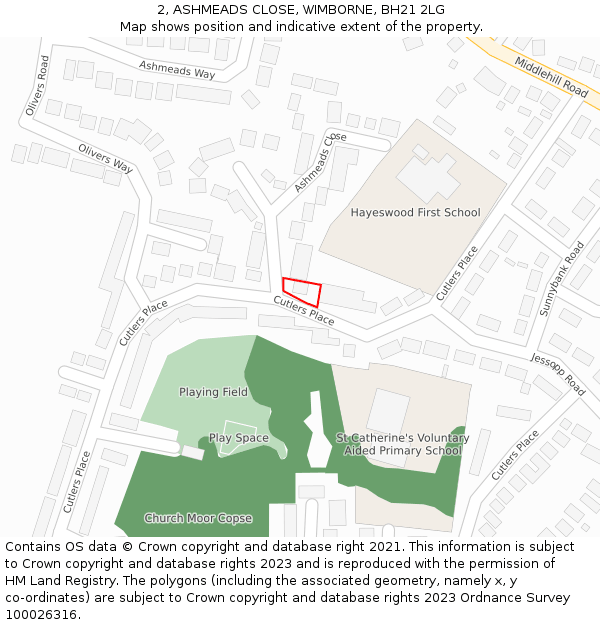 2, ASHMEADS CLOSE, WIMBORNE, BH21 2LG: Location map and indicative extent of plot