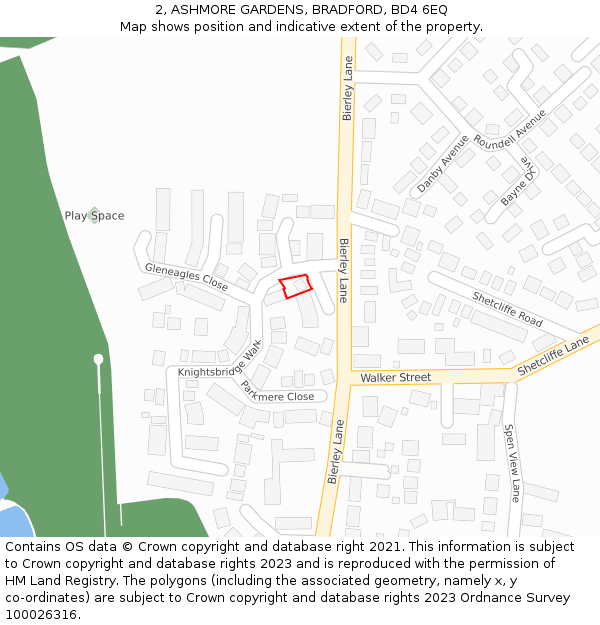 2, ASHMORE GARDENS, BRADFORD, BD4 6EQ: Location map and indicative extent of plot