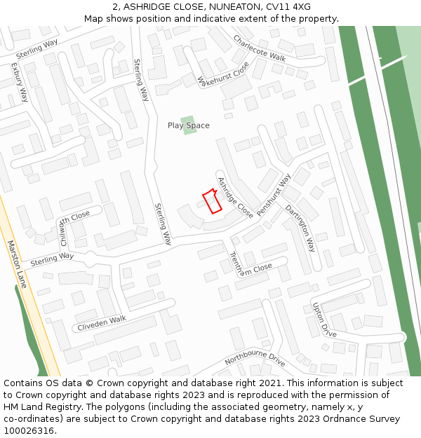 2, ASHRIDGE CLOSE, NUNEATON, CV11 4XG: Location map and indicative extent of plot