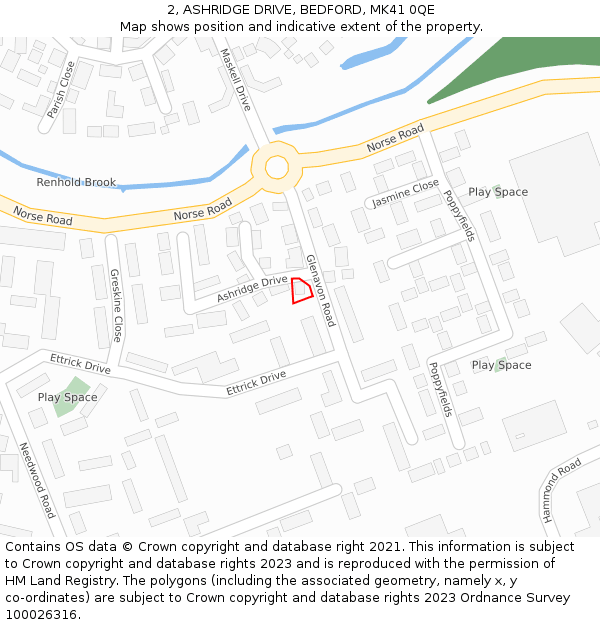 2, ASHRIDGE DRIVE, BEDFORD, MK41 0QE: Location map and indicative extent of plot