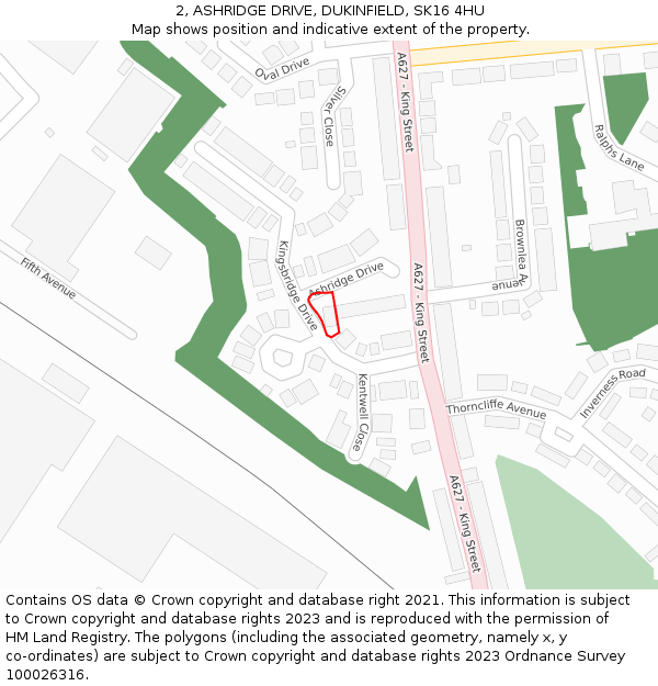 2, ASHRIDGE DRIVE, DUKINFIELD, SK16 4HU: Location map and indicative extent of plot