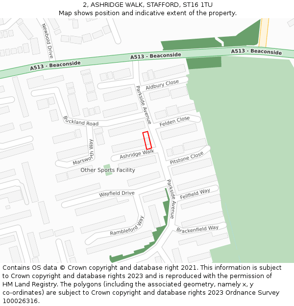 2, ASHRIDGE WALK, STAFFORD, ST16 1TU: Location map and indicative extent of plot