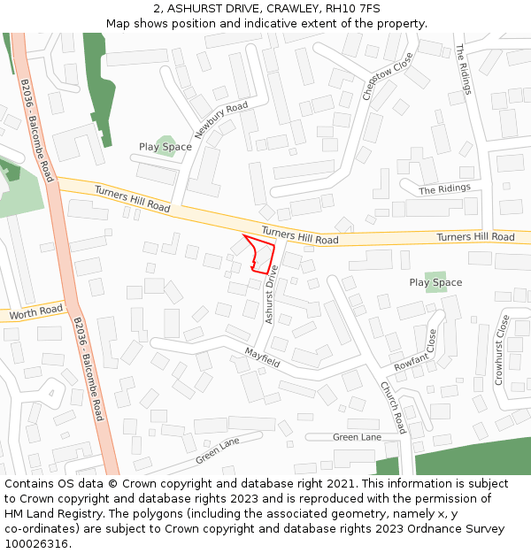 2, ASHURST DRIVE, CRAWLEY, RH10 7FS: Location map and indicative extent of plot