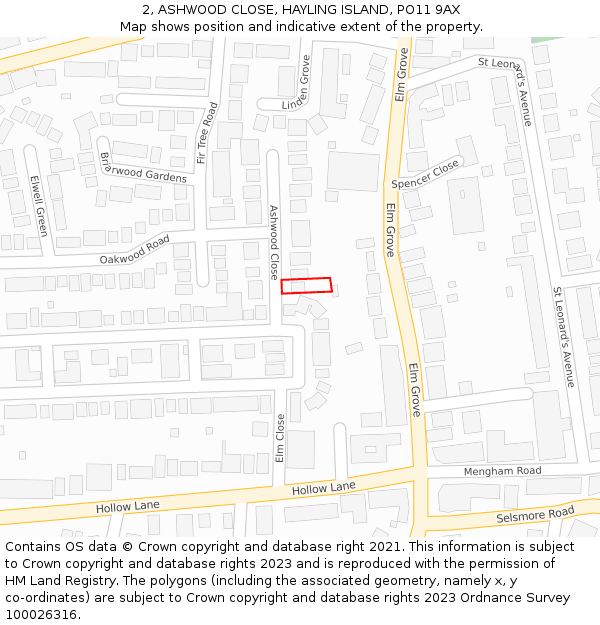 2, ASHWOOD CLOSE, HAYLING ISLAND, PO11 9AX: Location map and indicative extent of plot