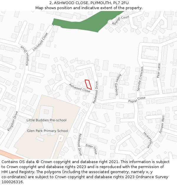 2, ASHWOOD CLOSE, PLYMOUTH, PL7 2FU: Location map and indicative extent of plot