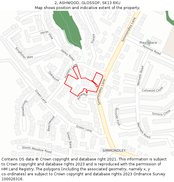 2, ASHWOOD, GLOSSOP, SK13 6XU: Location map and indicative extent of plot