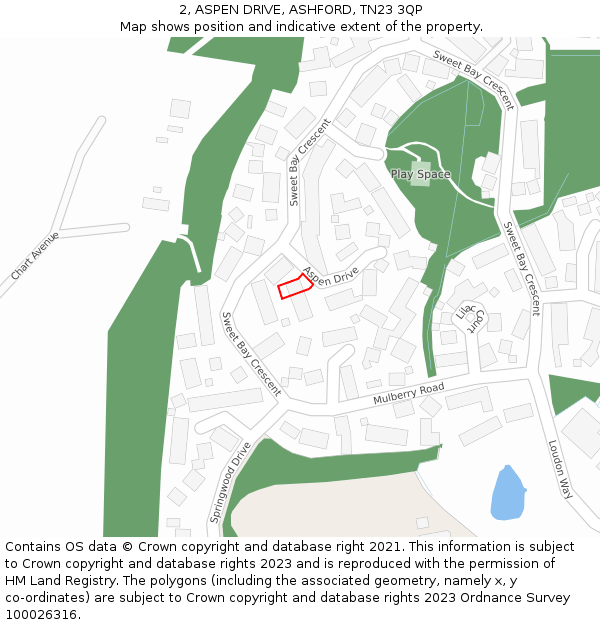 2, ASPEN DRIVE, ASHFORD, TN23 3QP: Location map and indicative extent of plot