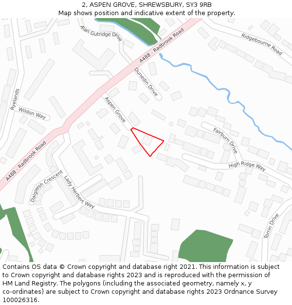 2, ASPEN GROVE, SHREWSBURY, SY3 9RB: Location map and indicative extent of plot