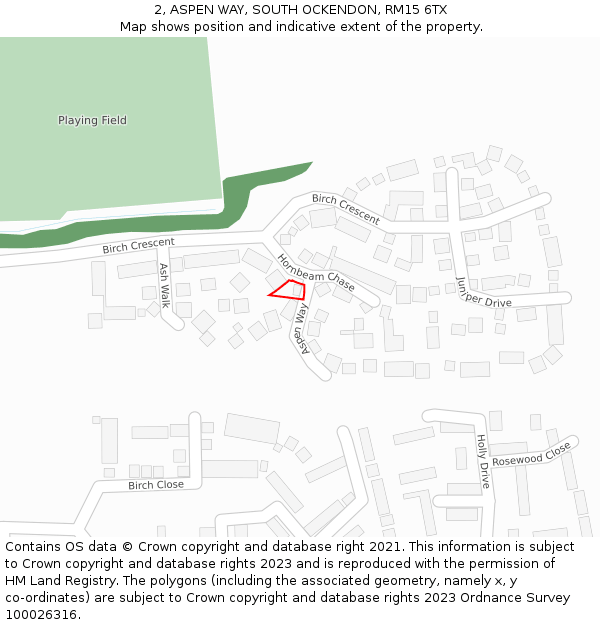 2, ASPEN WAY, SOUTH OCKENDON, RM15 6TX: Location map and indicative extent of plot