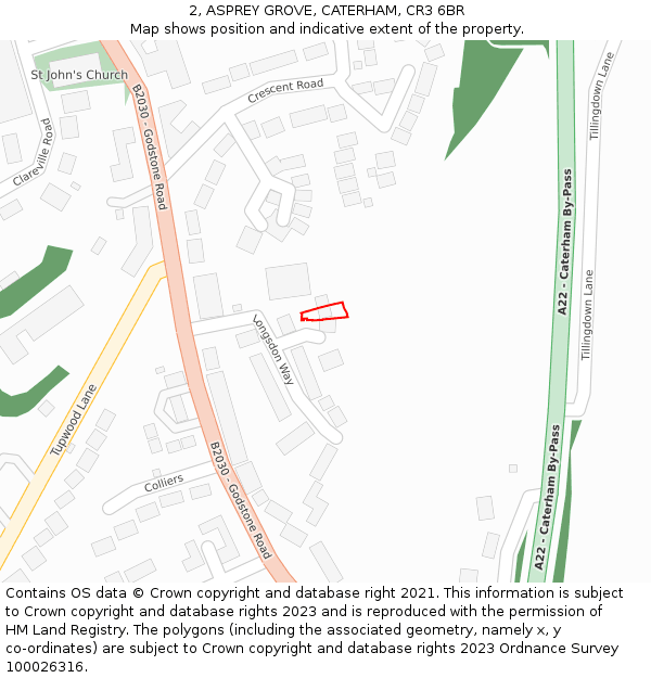 2, ASPREY GROVE, CATERHAM, CR3 6BR: Location map and indicative extent of plot