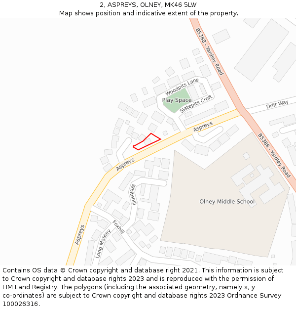 2, ASPREYS, OLNEY, MK46 5LW: Location map and indicative extent of plot