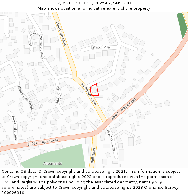 2, ASTLEY CLOSE, PEWSEY, SN9 5BD: Location map and indicative extent of plot