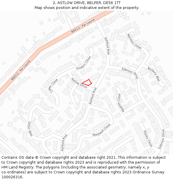 2, ASTLOW DRIVE, BELPER, DE56 1TT: Location map and indicative extent of plot