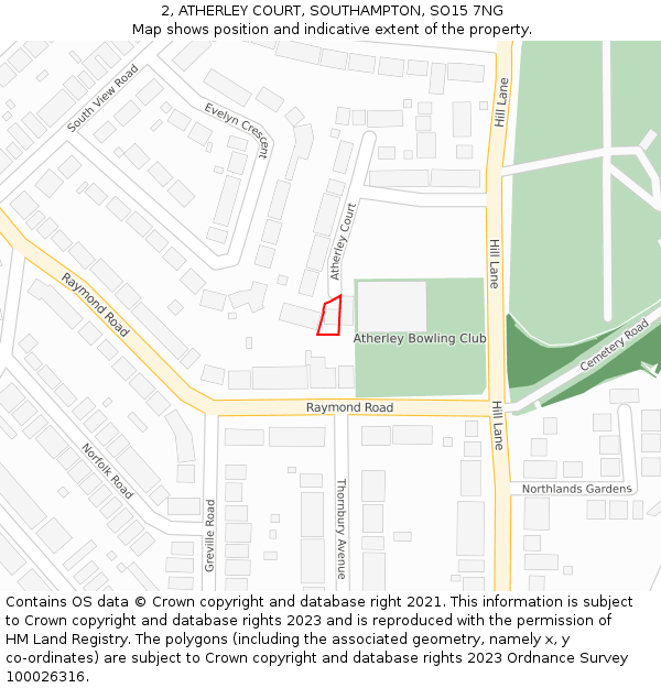 2, ATHERLEY COURT, SOUTHAMPTON, SO15 7NG: Location map and indicative extent of plot