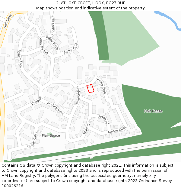 2, ATHOKE CROFT, HOOK, RG27 9UE: Location map and indicative extent of plot